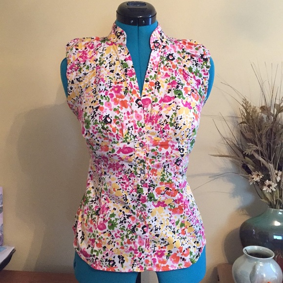 Apostrophe Stretch Sleeveless Floral Top Small - Picture 1 of 8